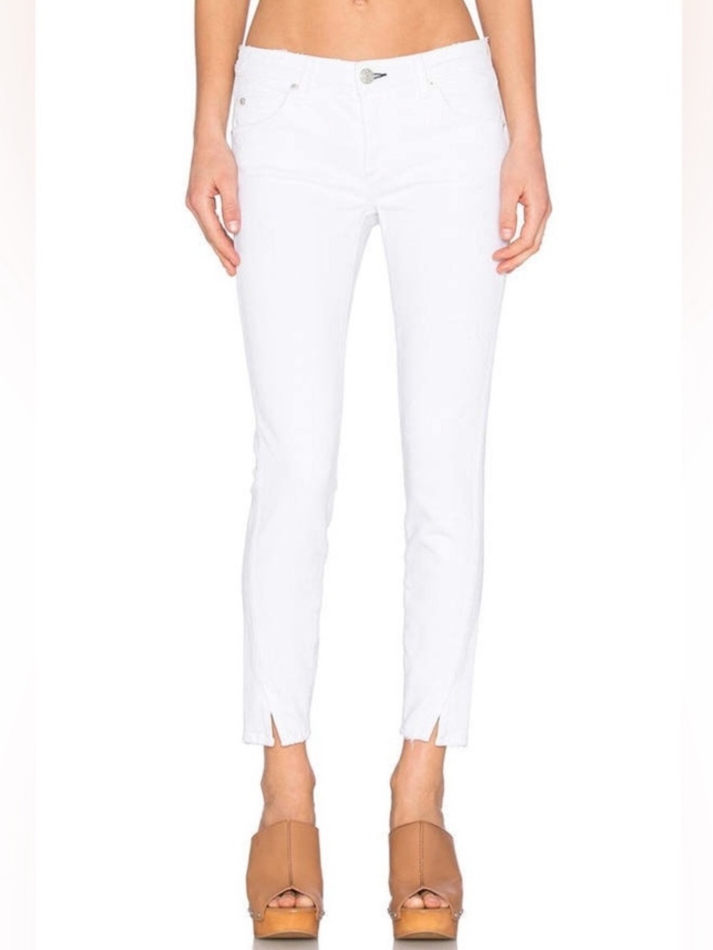 AMO Denim Twist Jeans in Sea Salt White Size 24 Mid Rise Ankle